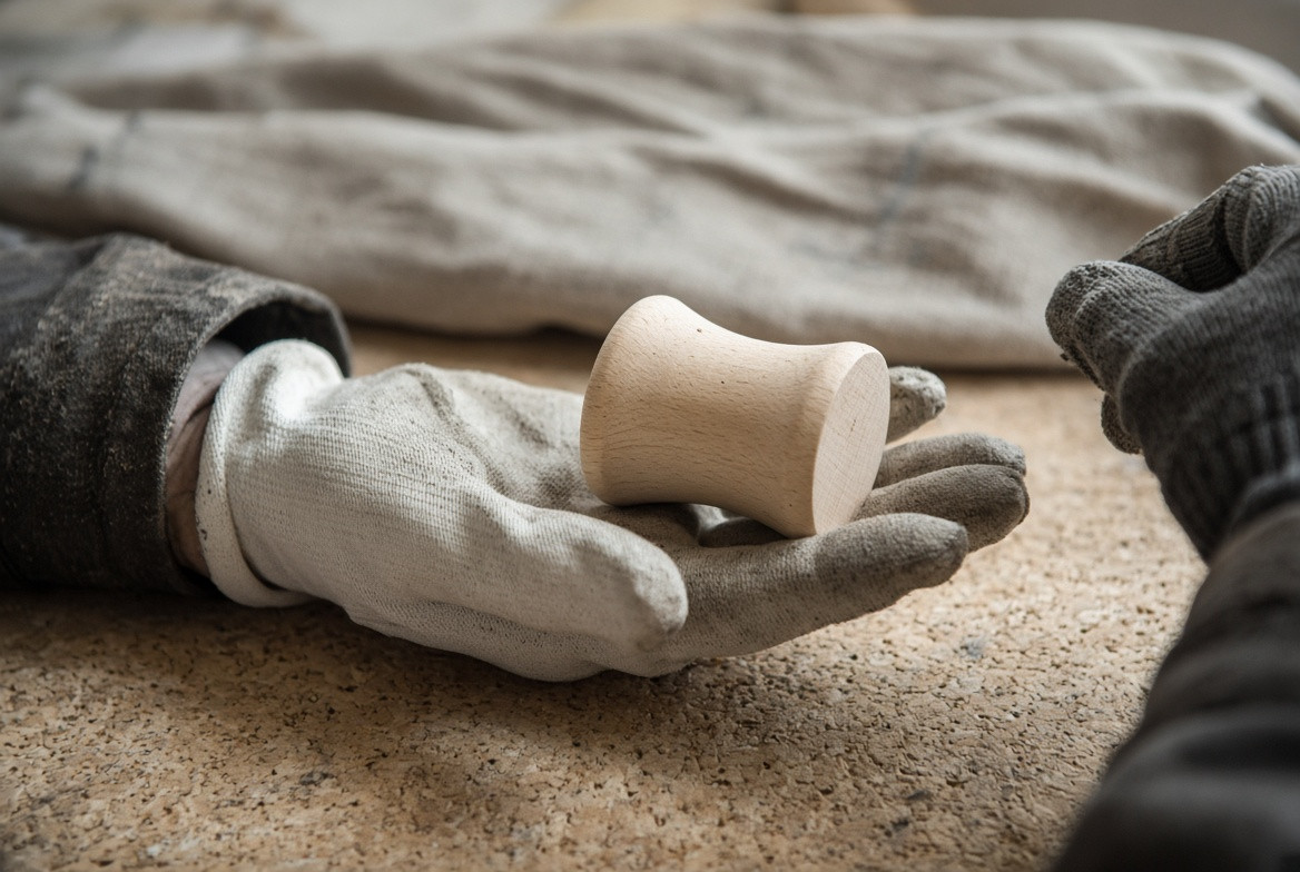 Gloved hand receiving the practice piece