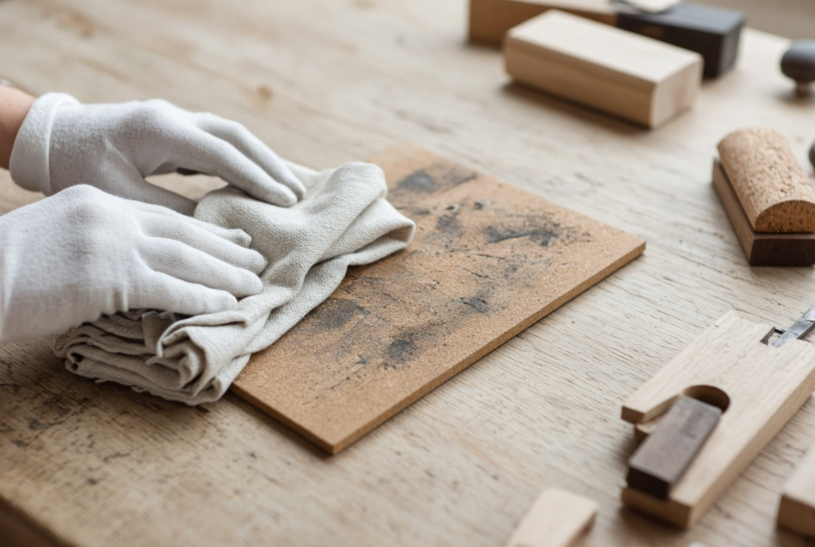Linen cloth resetting a cork surface
