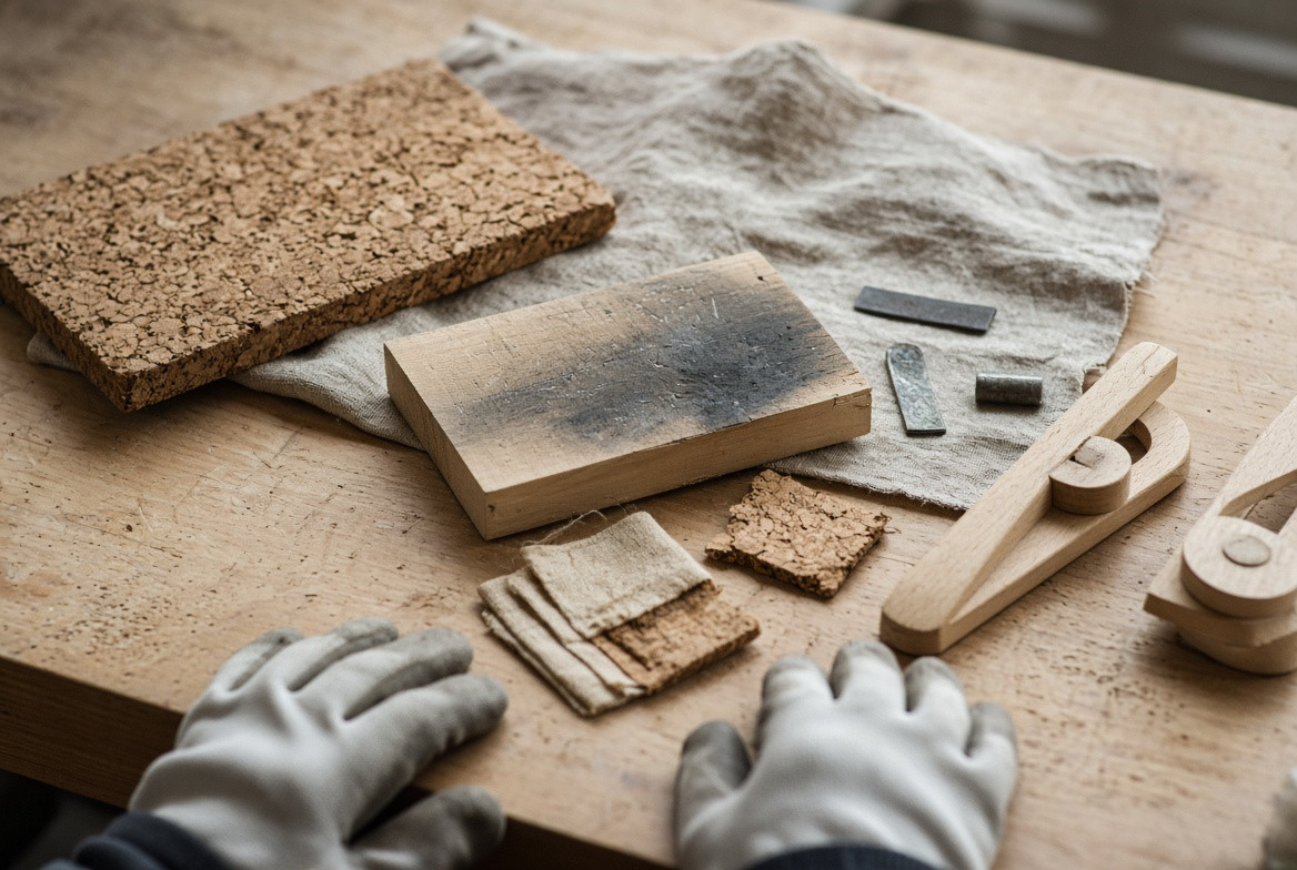 Current workpiece beside separate evidence pieces